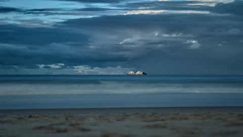 Timelapse Dark Moody Clouds Over Ocean Island Sunset Stock Footage 139163445