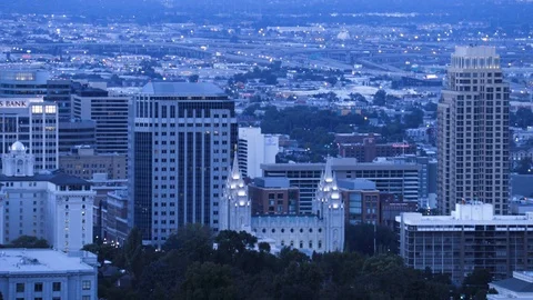 Timelapse of Dawn on LDS Temple Square and Downtown Salt Lake City Stock-Footage 78290567