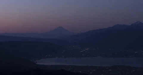 TimeLapse - Dawn of Mt. Fuji and Lake Suwa seen from Takabocchi Plateau Zoom-in Stock Footage 152999266