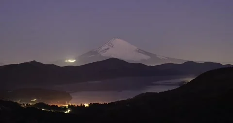 Timelapse - Dawn of Mt. Fuji from Lake Ashi, Hakone - Fixed Stock Footage 334811136