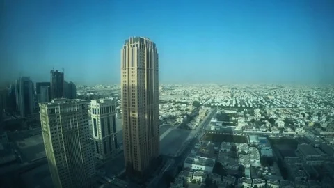Timelapse of dawn view in Doha Qatar from the sky Stock Footage 78584640