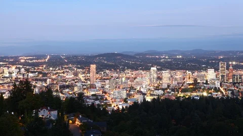 Timelapse Day to night of the Portland, Oregon skyline 4K Stock Footage