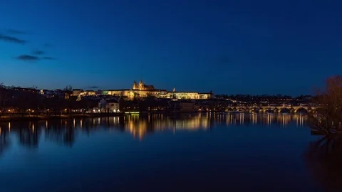 Timelapse Day to night, Prague Castle and Skyline, Czech Republic Stock Footage 84881822