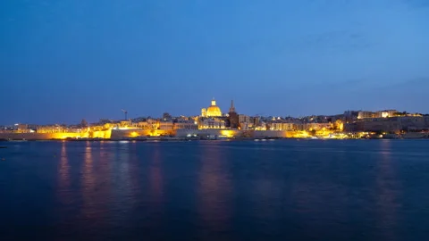 Timelapse day to night, Valetta Malta Stock Footage 252213542