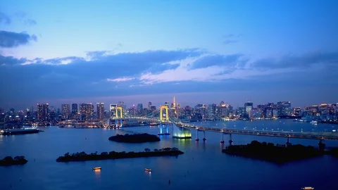 TimeLapse - Daytime to night scenery in Tokyo and Tokyo bay - FIX Stock Footage 99716489