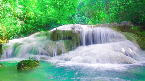 Timelapse of Deep forest waterfall at Erawan waterfall National Park Stock Footage 34864472