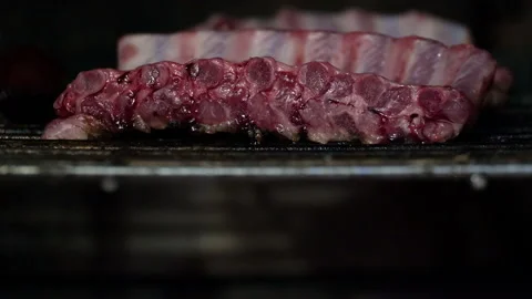 Timelapse of a delicious pork ribs being cooked on a barbecue grill Video stock 201166314