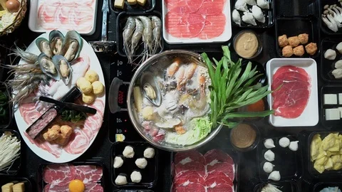 Timelapse Delicious shabu shabu in a hot pot Stock Footage