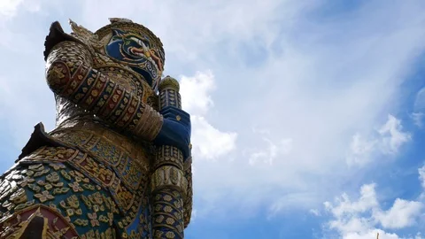 Timelapse of Demon Guardian at Temple of Emerald Buddha, Bangkok Stock Footage 102382465