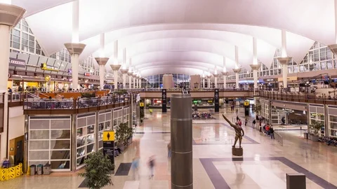 Timelapse of departure gate inside Denver International Airport, Colorado Stock Footage 96271868