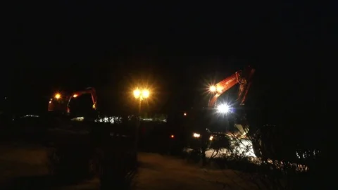 Timelapse of diggers digging Stock Footage 72450010