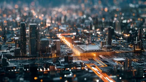 Timelapse of a digital city where microchips resemble buildings Stock Footage 315271375