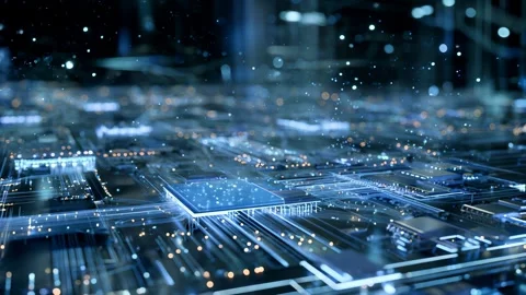 Timelapse of a digital city where microchips resemble buildings Video stock 315271384