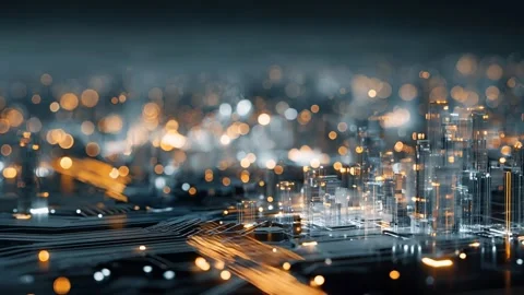 Timelapse of a digital city where microchips look like buildings Stock Footage 315271386
