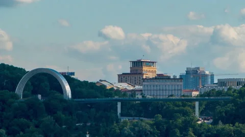 Timelapse of Dnieper River from Havanskyi Bridge. Kyiv's Riverport. Ukraine Stock Footage 198928595