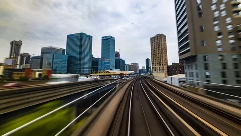 Timelapse of the Docklands in London in motion from a train, POV hyperlapse Stock Footage 93820765