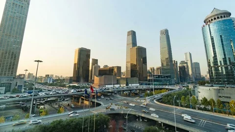 Timelapse of downtown cityscape at daytime Stockbeeldmateriaal 81853879