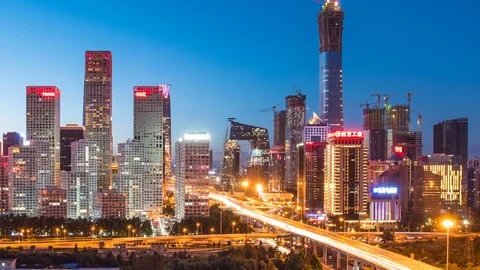 Timelapse of downtown cityscape at night Stockbeeldmateriaal 79551705