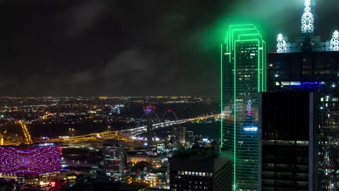 Timelapse of downtown Dallas traffic at night Stock Footage 154910341