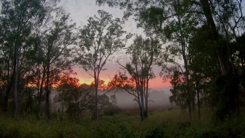 Timelapse of a dramatic and misty outback sunrise, as the clouds hurry 스톡 동영상 111652067