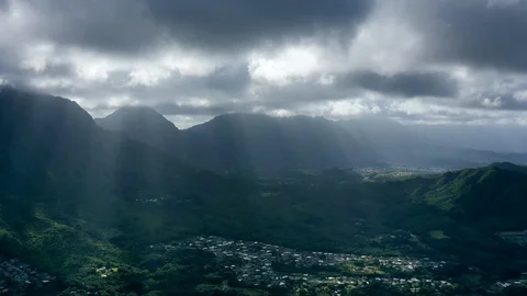 Timelapse of dramatic clouds moving above tropical valley casting shadows Stock Footage 126606032
