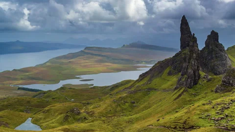 Timelapse of Dramatic Clouds Over Old Man of Storr, Skye Stock Footage 334582493