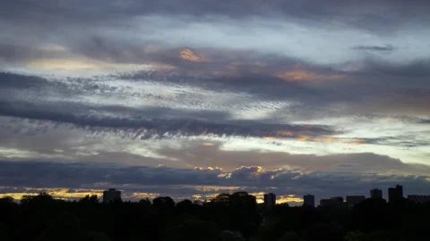 Timelapse with Dramatic Multi-Layered Clouds over Birmingham Skyline. Stock Footage 336010420