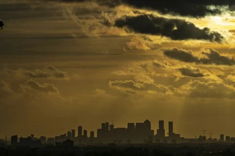 Timelapse of dramatic sky over London skyline Stock Footage 261420659