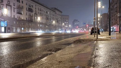 Timelapse driving down the street night city 11 Stock Footage 230845294
