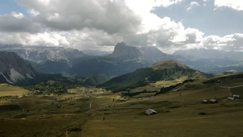 Timelapse Drone aerial view of Alpine di Siusi Stock Footage 169934402