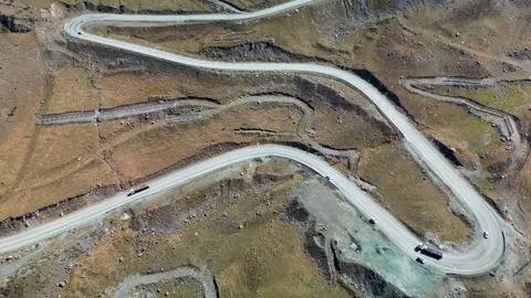 Timelapse Drone Flight Over Too-Ashuu Pass on the Bishkek–Osh Highway Stock Footage 340922003