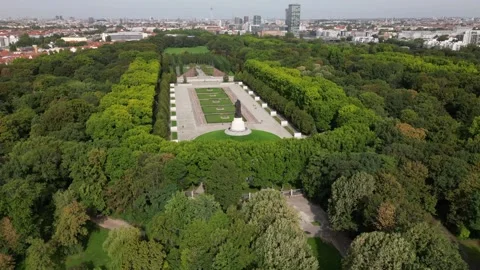 Timelapse Drone Hyperlapse of War Memorial Treptow Park, Berlin City | Germany Stock Footage 218600631