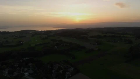 Timelapse drone sunset on the Geneva Leman Lake Aerial Stock Footage 252605313