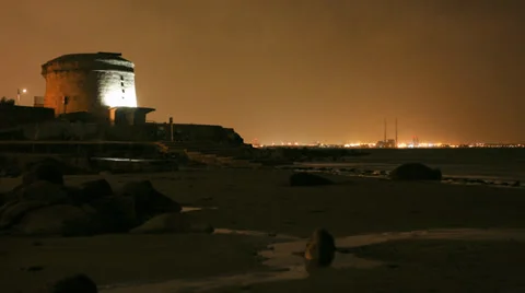 Timelapse of Dublin coast in the evening time by Seapoint Martello Tower Stock Footage 33578106