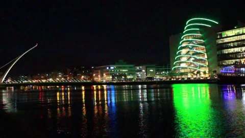 Timelapse Dublin at Night with Modern Architecture and Bridge Stock Footage 171068045