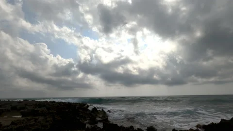 Timelapse during a strong southerly wind and swell along the coast - 4k movie Stock Footage 141330116