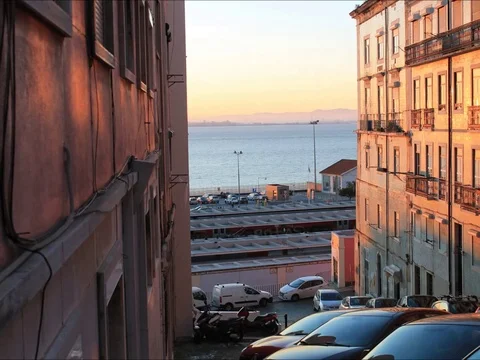 Timelapse during sunrise in Lisbon Stock Footage 83613482