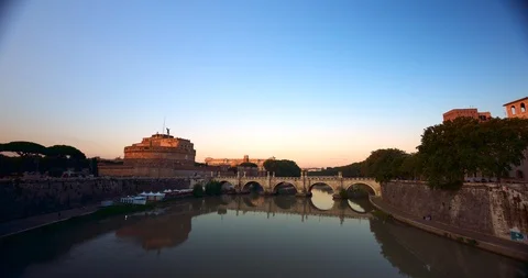 Timelapse during sunset at Castel Sant'Angelo in Rome, Italy Stock Footage 99110103