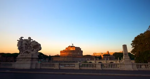Timelapse during sunset at Castel Sant'Angelo in Rome, Italy Stock Footage 99260343