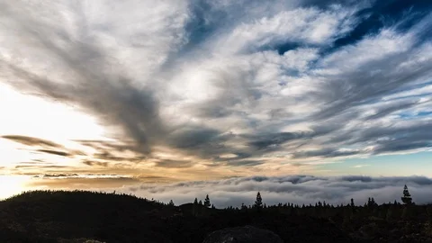 A timelapse during sunset with fast moving clouds which makes them seem to Stock Footage 120904077