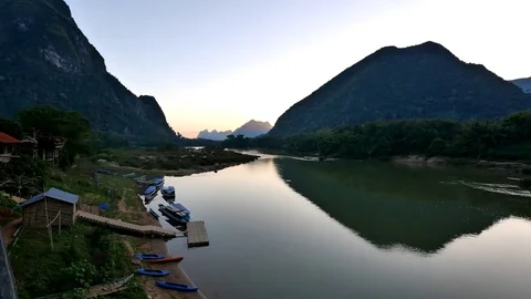 Timelapse at dusk after sunset over mekong river Stock Footage 74940222