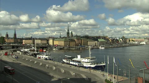 Timelapse of eastern waterfront of Gamla Stan, Stockholm Stock Footage 35110456