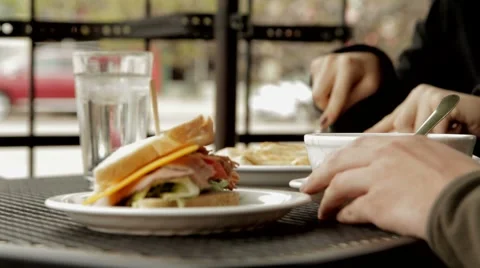 Timelapse of Eating at a Cafe Stockbeeldmateriaal 7733199