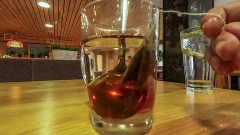 Timelapse of eating, tea drinking with bread, breakfast 스톡 동영상 129603190