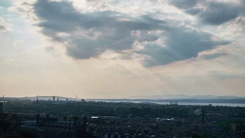Timelapse of Edinburgh Skyline, with Forth Road and Rail bridges in distance Stock Footage 77762328