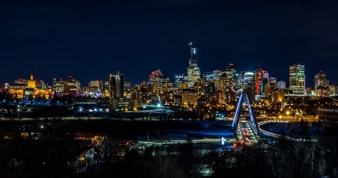 Timelapse of Edmonton Skyline at night during Winter Stock Footage 101310449