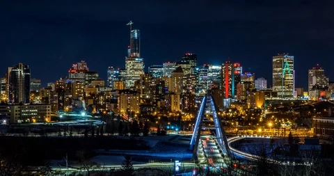 Timelapse of Edmonton Skyline at night during Winter Stock Footage 101310470