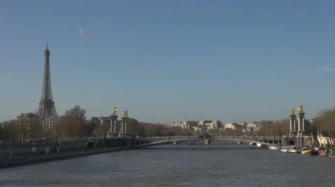 Timelapse of Eiffel Tower and Alexander Bridge day river sena traffic Stock Footage 10762705