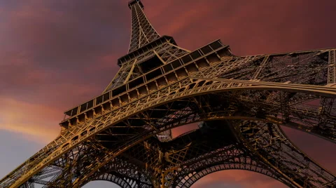 Timelapse of Eiffel Tower and gorgeous sunset, Paris Stock Footage 61250715