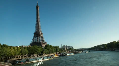 Timelapse of the Eiffel tower and the Seine with boats Stock Footage 26742913